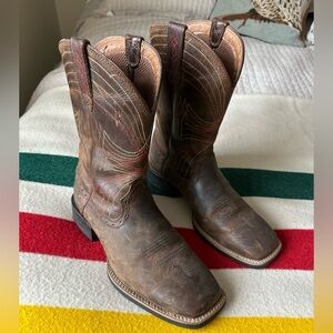 Ariat Brown Leather Cowboy Boots with Red Stitching